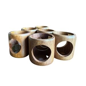 Kemp & Beatley Napkin Rings Burma Teak Wood Set of 6 Vintage MCM Hong Kong